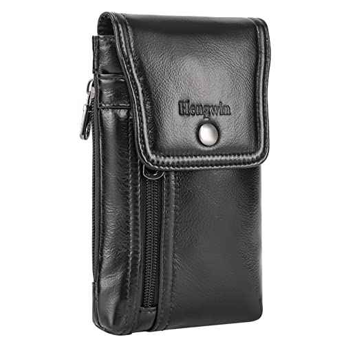 Genuine Leather Belt Case Fits for iPhone 16 Plus 14 Plus 13 Pro Max 12 Pro Max Samsung Galaxy A54 S25 Ultra S24+ S23+ S22+ S20 FE Holster with Belt Clip Cell Phone Holder Belt Pouch (Black) - color: Black
