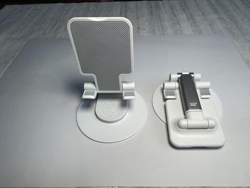 Cell Phone Stand, 360 Rotating Phone Stand, Fully Adjustable and Foldable Desktop Phone Stand. The Base of The Stand is Suitable for All Types of Mobile Phones. (White)