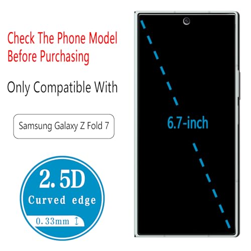 2 Pack Screen Protector for Samsung Galaxy Z Fold 7 Tempered Glass - color: Clear-Galaxy Z Fold 7