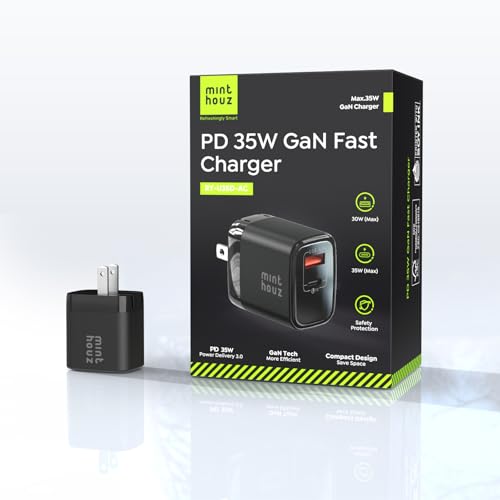 Minthouz 35W USB C Fast Charging Charger, Dual-Port GaN Nano Charger with Foldable Plug for iPhone 17/16/15 Series, iPad, Galaxy S24 Ultra and More Series