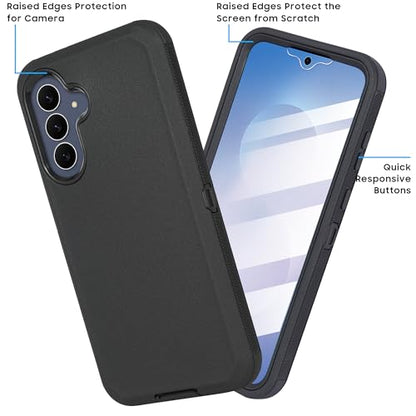 Compatible for Samsung S25 FE, Built in Screen Protector, Belt Clip Holster Heavy Duty Defender Case Dustproof Shockproof Protection (Black) - color: Black