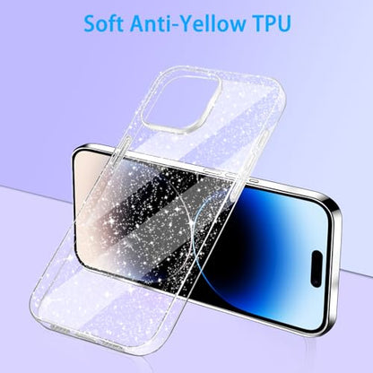 JJGoo Compatible with iPhone 14 Pro Case, Bling Sparkle Soft TPU Anti-Scratch Shockproof Protective Phone Bumper, Women Girls Cute Slim Sparkly Phone Case for iPhone 14 Pro, Clear Glitter - color: Clear Glitter