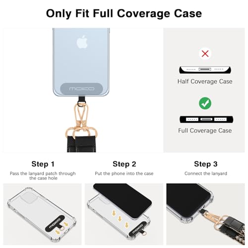 MoKo Universal Phone Lanyard, Braided Adjustable Cell Phone Crossbody Strap Detachable Women & Men Cellphone Lanyards Around The Neck with Patches for iPhone, Most Smartphones, Black & Gray - color: Black & Gray
