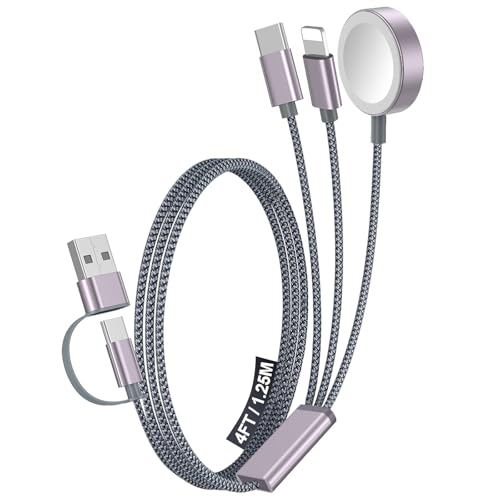 1Pack Travel Essentials for Apple Watch Charger,3-in-2 Multi Charging Cable - color: Gray, size: 1Pack-4FT