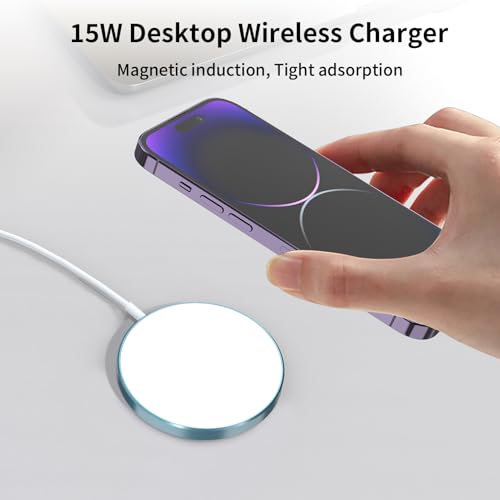 for MagSafe Charger, Magnetic Wireless Charging Pad for iPhone 17/17 Pro/17 Pro Max/Air/16 15 14 13 12 Pro Max Plus mini & AirPods 2 3 Pro, Strong Magnet, Aluminum Alloy, USB-C/A Ports(Blue) - color: Blue