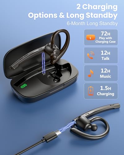 New Bee Bluetooth Headset V5.1 72H Talk Time Dual Mic with Mute Button for Business, Wireless Hand-Free Bluetooth Earpiece with 500mAh Charging Case for Cell Phone Calls Trucker Driver Laptop - color: Gunmetal