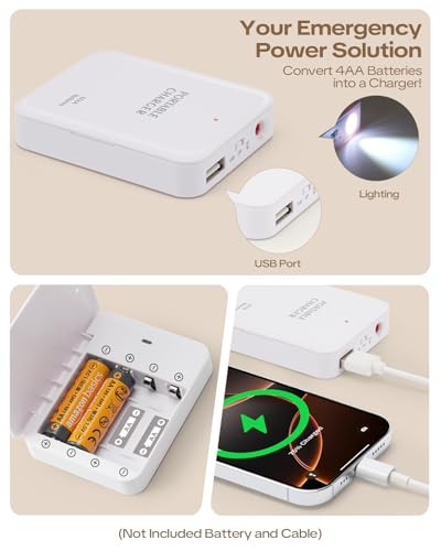 Battery Organizer Storage Case Box with Emergency Power Bank - Convert 4 AA Batteries to Phone Charger with Tester BT-168 PRO for AA AAA C D 9V CR2032 3V, Safe Battery Holder Holds 200+ Batteries