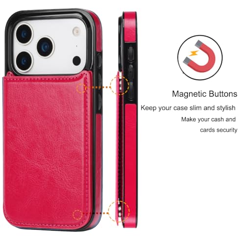 for iPhone 17 Pro Max Wallet Case with Screen Protector, Slim PU Leather Protective Case with Card Holder[RFID Blocking] Kickstand Cover 6.9“-Rose Red - color: Rose Red