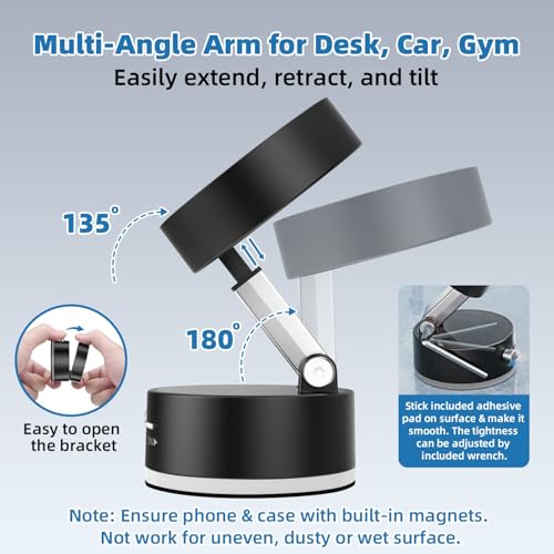 Vacuum Magnetic Phone Holder with Metal Ring Compatible with iPhone 17 All Phone, Portable Universal Collapsible Magnetic Phone Stand, Car Mount with Strong Suction Cup - color: Deep black
