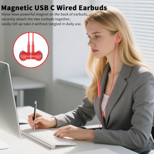 USB C Earbuds Wired Headphones for iPhone 18 Pro Max 17 16 17e,Red - color: Red