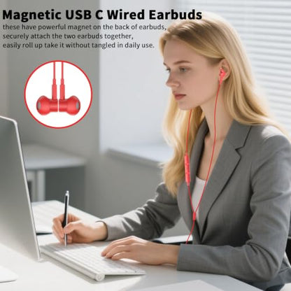 USB C Earbuds Wired Headphones for iPhone 18 Pro Max 17 16 17e,Red - color: Red