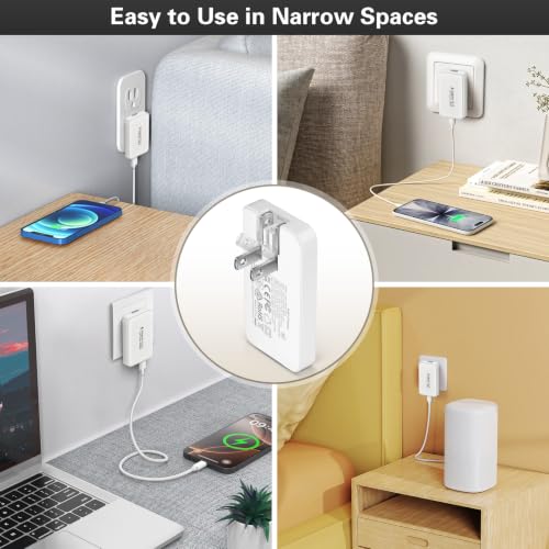 Urtra Thin Flat 60W USB C Charger, 3-Port Slim Fast Phone Charging Blocks - color: 2-Pack White