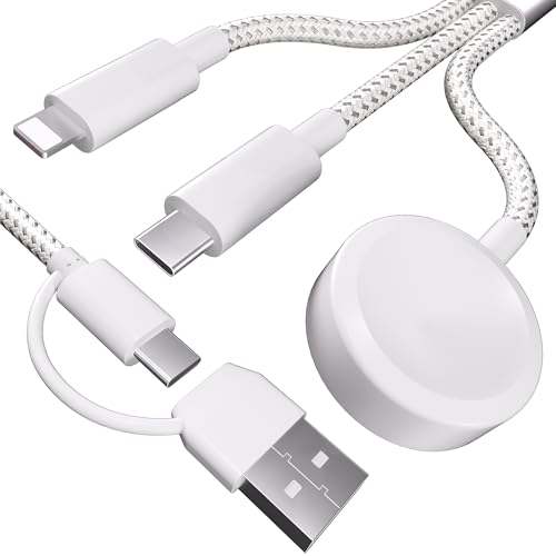 3 in 2 Fast Charger Cable,Thick Braided Charging Cord USB C Watch Phone Charger,Compatible with Apple Watch Ultra SE Series1-11,Travel Multi Devices All in One Combo Wire, 4FT/1.2M-Starlight - style: L1ghtning + TYPC C