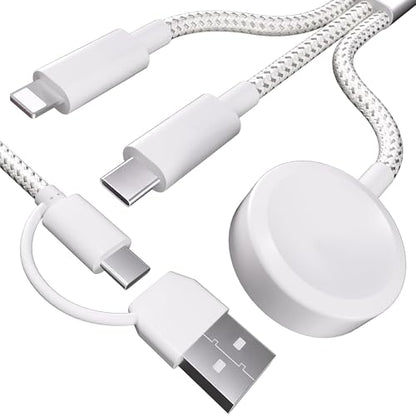 3 in 2 Fast Charger Cable,Thick Braided Charging Cord USB C Watch Phone Charger,Compatible with Apple Watch Ultra SE Series1-11,Travel Multi Devices All in One Combo Wire, 4FT/1.2M-Starlight - style: L1ghtning + TYPC C