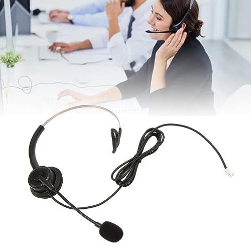 Telephone Headset Single Ear, Professional Noise Canceling Adjustable Wired Phone Headset for Call Center Customer Service, Noise Canceling Business Single Ear