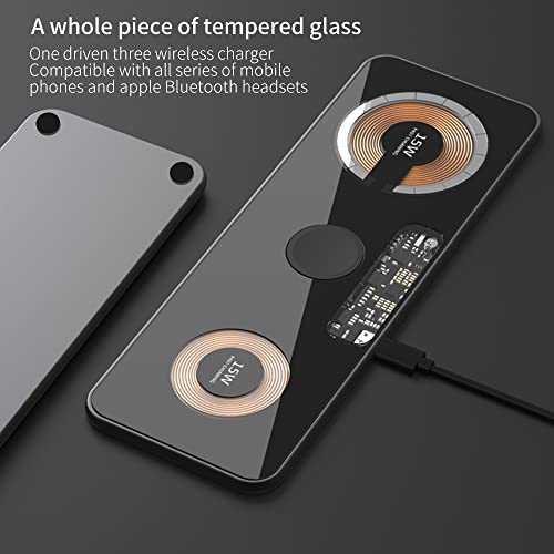 Dual 15W Magnetic Wireless Charging Pad for iPhone 12-15 Series& AirPods - Triple Station with MagSafe Alignment Fast Charging Pad for Smartphones Wireless Charger Pad with Mobile Phones