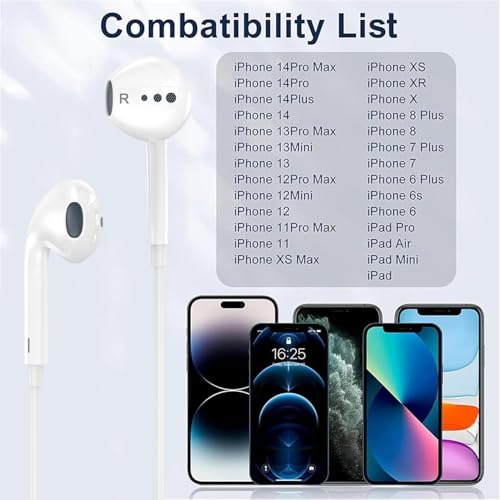Wired Headphones for iPhone Earbuds with Lightning Connector,2 Packs Built-in Mic & Volume Control HiFi Stereo Nosie Reduction Earphones Compatible with iPhone 14/13/12/11/XR/XS/X/8/7 Support All iOS - size: Lightning