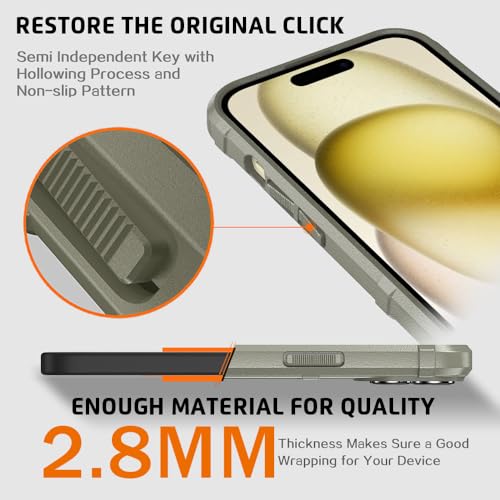 Rugged Shield 8ft Drop Proof TPU Thick Armor Tactical Protective Case Compatible with iPhone 15 (6.1 inches) - Light Clay - color: Light Clay, size: iPhone 15