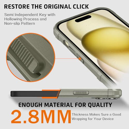 Rugged Shield 8ft Drop Proof TPU Thick Armor Tactical Protective Case Compatible with iPhone 15 (6.1 inches) - Light Clay - color: Light Clay, size: iPhone 15