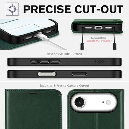 TUCCH Wallet Case for iPhone Air (6.5") 2025, 4 Card Holders, Evergreen | RFID Blocking, Viewing Stand, Shockproof TPU Shell, PU Leather, Magnetic Closure, Protective Folio Flip Cover - color: Evergreen