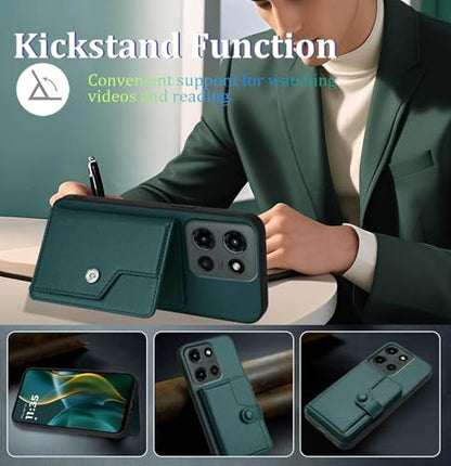 for Moto G Power 5G 2025 RFID Blocking Wallet Case, Green | PU leather, TPU interior, 5 card slots, cash/photo pocket, magnetic clasp, kickstand, 2-layer shockproof, scratch resistant - color: Green