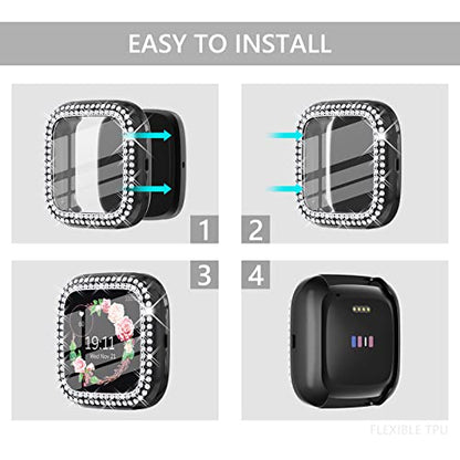 CHANCHY 10 Pack Compatible with Fitbit Versa 2 Screen Protector Case, Soft TPU Full Protective Case Cover Bumper Bling Crystal Diamond Frame for Fitbit Versa 2 Smart Watch, 10 Packs - color: Clear/Rose Gold/Pink/Silver/Black/Gold/Purple/Blue/Green/Red, si