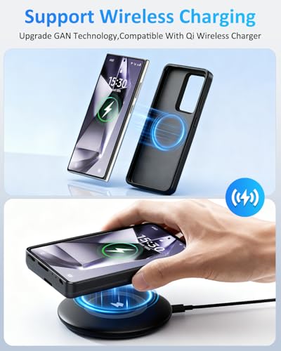 Battery Case for Samsung Galaxy S25/S24,10000mAh Qi Wireless Charging Magnetic Rechargeable Extended Charge Case, Portable Protective Power Bank for Samsung S25/S24(6.2") Black