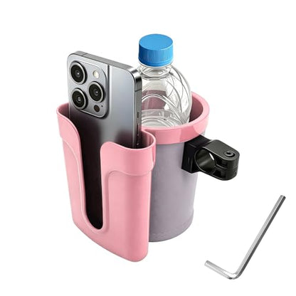 Bike Cup Holder, Bicycle Handlebar Water Bottle Holders with Cell Phone Keys Holder, Universal Drink Bottle Cage for Bike Motorcycle Scooter Stroller Walker Wheelchair (Pink & Gray) - color: Pink & Gray