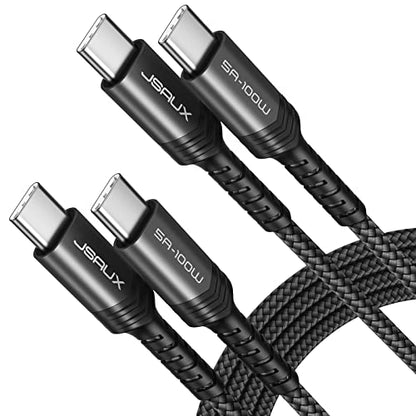 JSAUX 100W USB C to USB C Cable, 2-Pack 6.6FT, 5A Fast Charging, Black - color: Black, size: 6.6 ft+6.6 ft