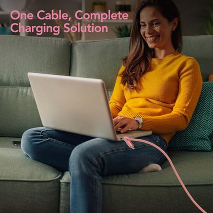 MFish 240W 4-in-1 Fast Charging Cable, Pink, 10FT - color: Pink, size: 10FT