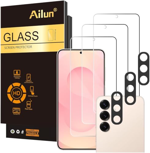 Ailun Screen Protector + Camera Lens Protector for Galaxy S25, 3+3 Pack | Tempered Glass, Fingerprint Unlock Compatible, 0.25mm, Anti-Scratch, Case Friendly, Clear, HD - color: Transparent, size: S25 6.2 inches