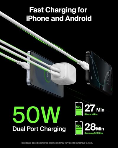 Belkin 50W Dual GaN USB C Charger Block, Fast Charging for Travel - style: Single Pack