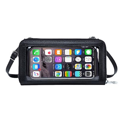 Cell Phone Purse for Women Touch Screen Crossbody Wallet Genuine Leather Mini Bag with Phone Holder Pocket - color: Black