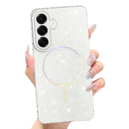 tharlet Magnetic for Samsung Galaxy S26 Plus Case White Glitter Aesthetic | [Compatible with Strong MagSafe] with Screen Protector Hard Protective Cover for Women Girls Gift giving & daily matching - color: White, size: Samsung Galaxy S26 Plus