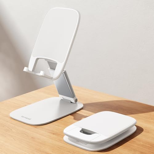 Lamicall Ultra-Thin Cell Phone Stand, Foldable Cellphone Holder for Desk - color: B-White
