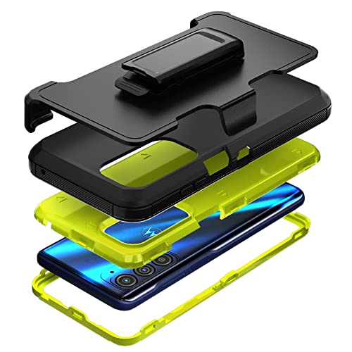 Compatible with Motorola Edge 2021 Case,Heavy Duty Rugged Shockproof Full Body Protection Kickstand Case with Belt Clip Holster for Motorola Edge 2021 6.8 inch Phone (Black+Yellow) - color: Black+Yellow