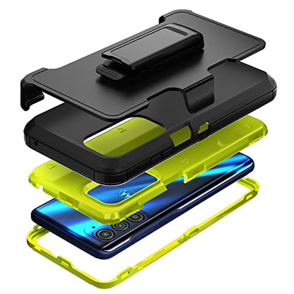 Compatible with Motorola Edge 2021 Case,Heavy Duty Rugged Shockproof Full Body Protection Kickstand Case with Belt Clip Holster for Motorola Edge 2021 6.8 inch Phone (Black+Yellow) - color: Black+Yellow