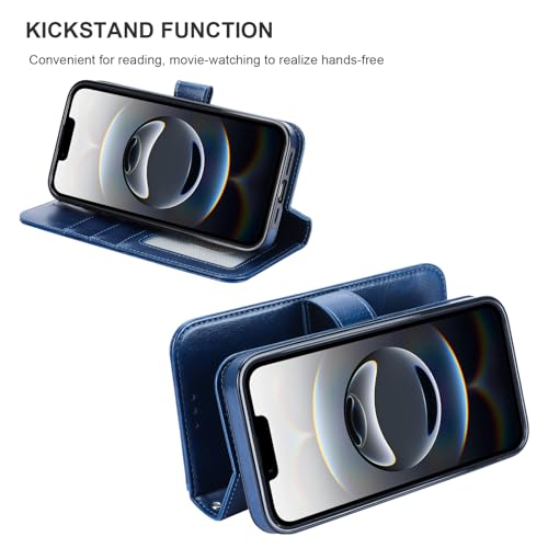 Bocasal Detachable Wallet Case Card Holder for iPhone 17e/16e, Blue | RFID Blocking Kickstand Card Slots Holder PU Leather Magnetic Shockproof Wrist Strap Removable Flip Protective Cover 6.1 inch - color: Blue