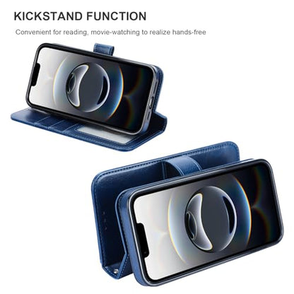 Bocasal Detachable Wallet Case Card Holder for iPhone 17e/16e, Blue | RFID Blocking Kickstand Card Slots Holder PU Leather Magnetic Shockproof Wrist Strap Removable Flip Protective Cover 6.1 inch - color: Blue