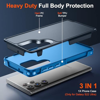 zapica Designed for Samsung Galaxy S22 Ultra Case, Deep Blue | Military Grade Drop Protection, Dual Layer Structure Design, Heavy Duty Shockproof Non-Slip Phone Cover - color: Deep Blue, size: Samsung Galaxy S22 Ultra 6.8''