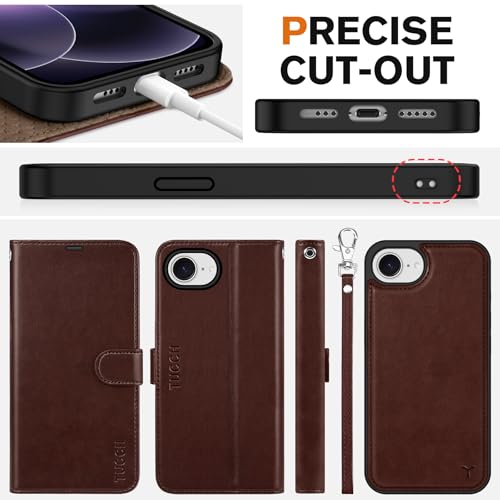 TUCCH Detachable Case Wallet for iPhone 17e/16e 6.1", Chocolate Brown | 4 Card Slots, RFID Blocking, Wireless Charging, Viewing Stand, Wrist Strap, PU Leather, Shockproof TPU, Magnetic, Flip Cover - color: Chocolate Brown