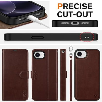 TUCCH Detachable Case Wallet for iPhone 17e/16e 6.1", Chocolate Brown | 4 Card Slots, RFID Blocking, Wireless Charging, Viewing Stand, Wrist Strap, PU Leather, Shockproof TPU, Magnetic, Flip Cover - color: Chocolate Brown