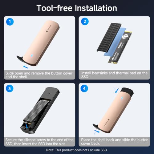 Yottamaster M.2 NVMe SATA SSD Enclosure, USB 3.2 Gen 2 10Gbps Adapter - color: Gold, size: USB-C Cable