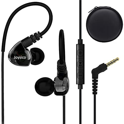Joysico Wired Sport Running Headphones Over Ear in-Ear Earbuds w Mic Black - color: Black