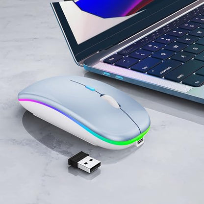 WREANU Wireless Bluetooth Mouse, Rechargeable Laptop Mice, Blue - color: Blue