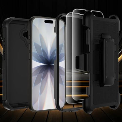 for iPhone 17 Case with Belt Clip Holster & Kickstand,Military Grade Anti-Drop Shockproof Heavy Duty Rugged Cover,w/2X Screen Protectors Tri-layer Defender Bumper Protective Cases for Apple 17 (Black) - color: Black
