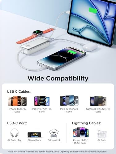 Aioneus Portable Charger Power Bank with Built in Cables 10000mAh 22.5W - color: Sliver, size: 10000mAh