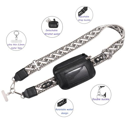 Clip and Go strap for phone with Leather Wallet crossbody phone - color: Black Pattern