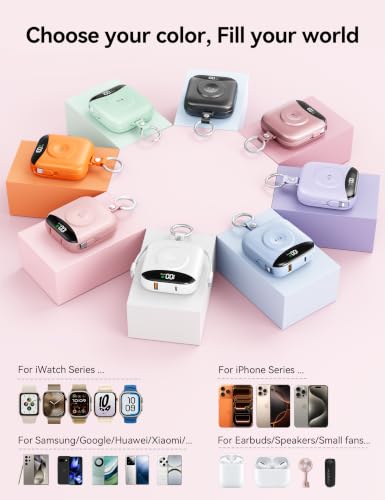 Portable Charger 10000mAh 22.5W Power Bank Built-in 2 Cables Keychain | Charge 5 Devices, TSA approved, Travel Fast Charging Battery Pack for iPhone Samsung Google Android & iWatch Charger, Pink - color: Pink