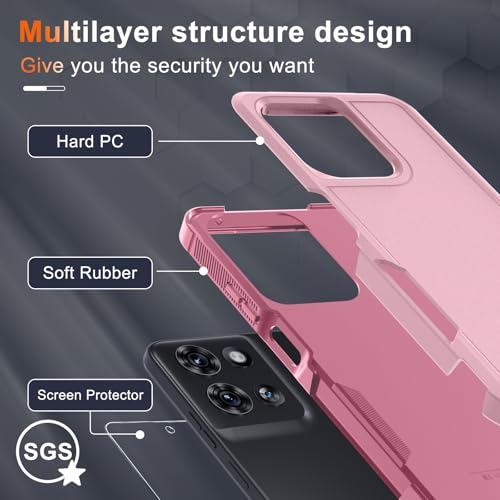 for Moto G 5G 2025 Case, Full Body Heavy Duty Rugged Shockproof Protective Phone Cover with Lanyard Strap, Tempered Glass Screen Protector, Cute Pink | with Tempered Glass Screen Protector+Lanyard Strap,Rugged Shockproof Protective Phone Case - color: Cut